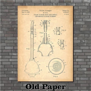 Toilet Plunger Patent Print Art 1988