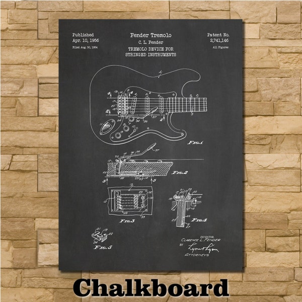 1956 Fender Stratocaster Guitar Patent Art Print – Vintage Blueprint Style, 8.5x11 On Parchment Paper
