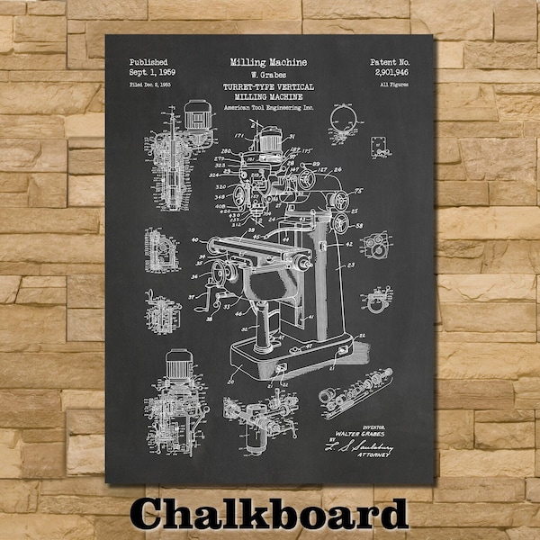 Milling Machine Patent Print Art 1959