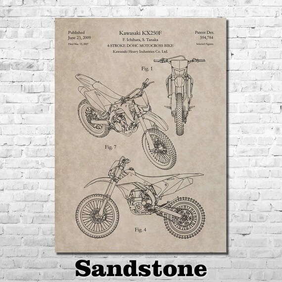鉛筆画「A street arpista」　B5大サイズ Patent Art for Kawasaki Dirt Bike 2009 - Etsy