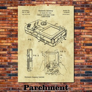 May include: A black and white line drawing of a Nintendo Gameboy patent. The patent was published on February 9, 1993, and filed on June 15, 1962. The patent number is 5,184,830. The drawing shows the Gameboy from different angles.