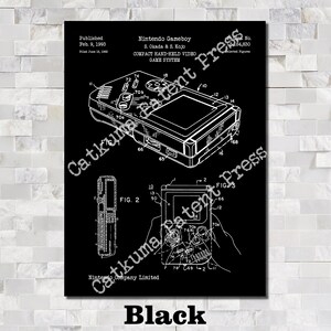May include: Black and white patent drawing of the Nintendo Gameboy, a compact hand-held video game system. The drawing shows the front and side views of the device, with labels for various components. The patent was filed on June 15, 1962 and published on February 9, 1993.