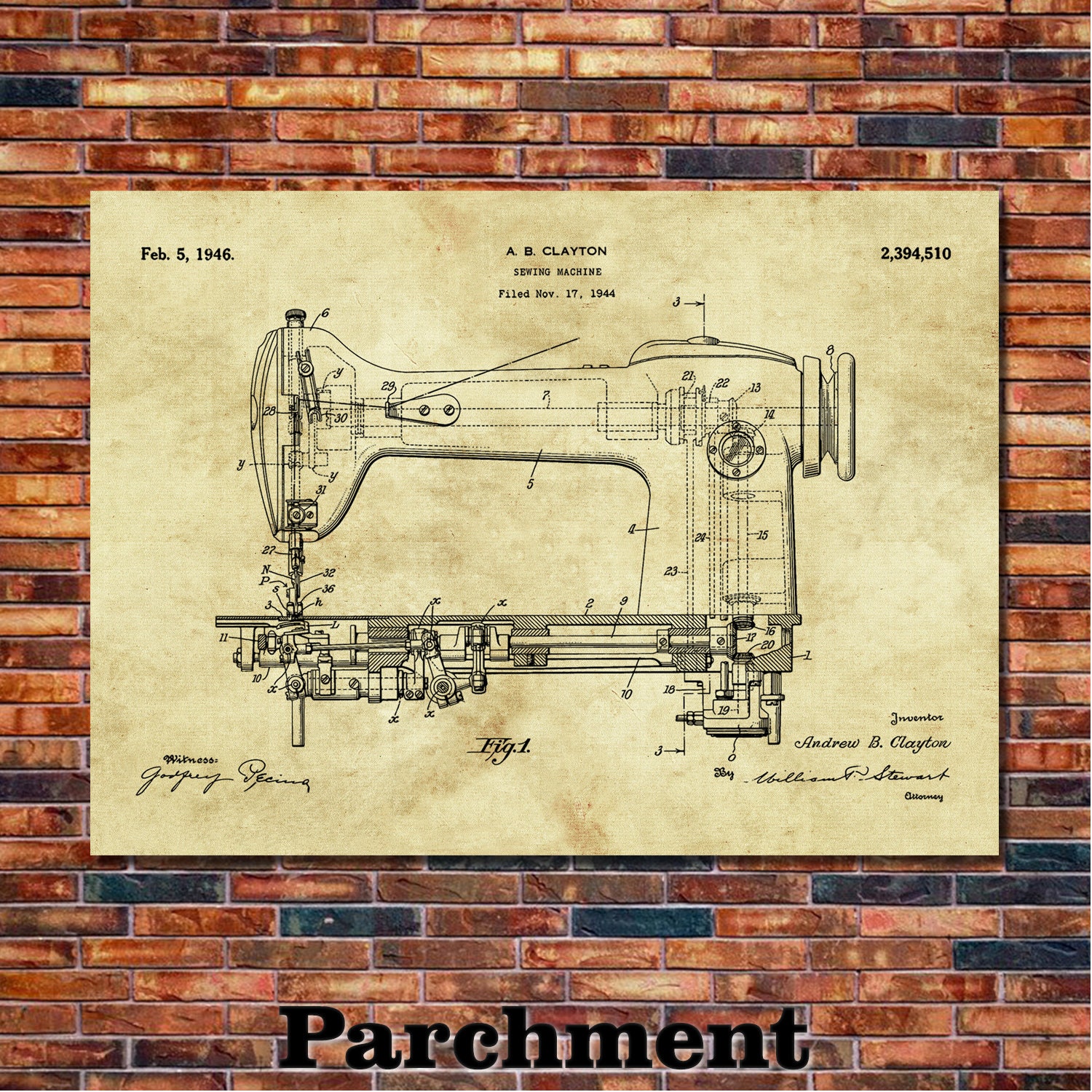 Giclee Canvas Wall Art Sewing Machine Blueprint Patent Parchment Giclee Canvas Wall Art Sewing Machine Blueprint Patent Parchment