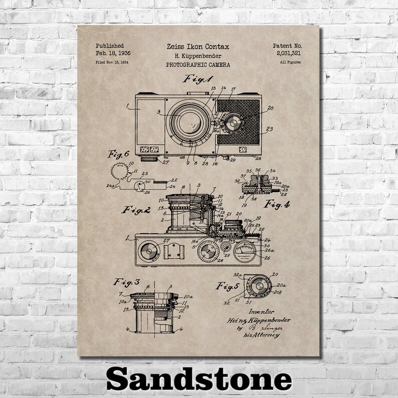 Camera Patent Print Art 1936 Sandstone