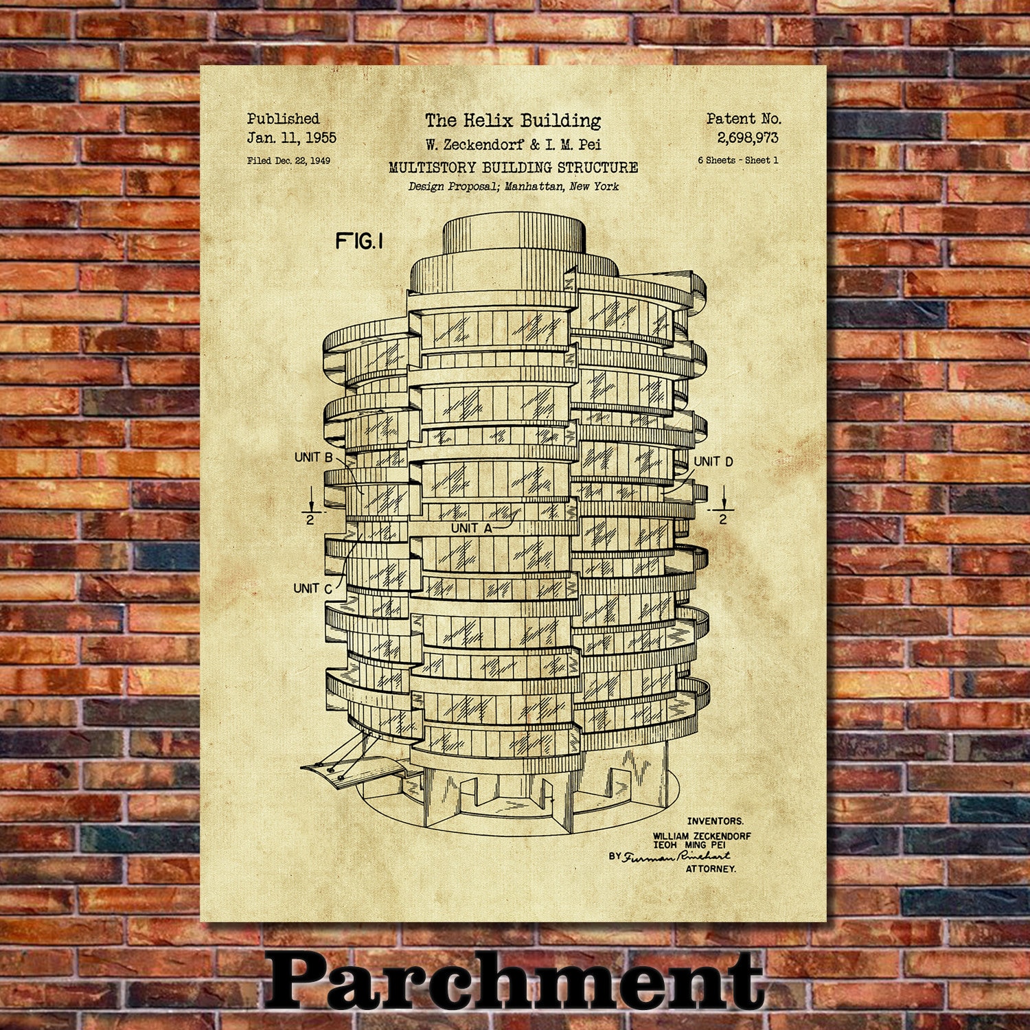 Helix Building High-rise Architecture From IM Pei Patent Print Art 1955 ...