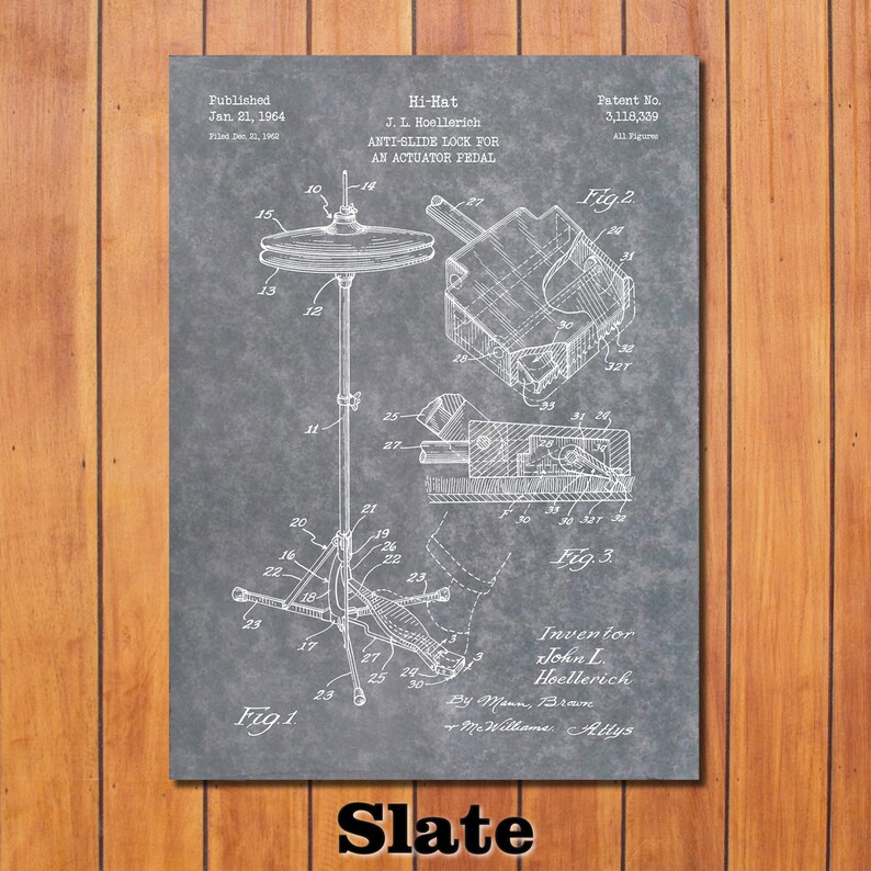 Hi-Hat Patent Print Art 1964 Slate