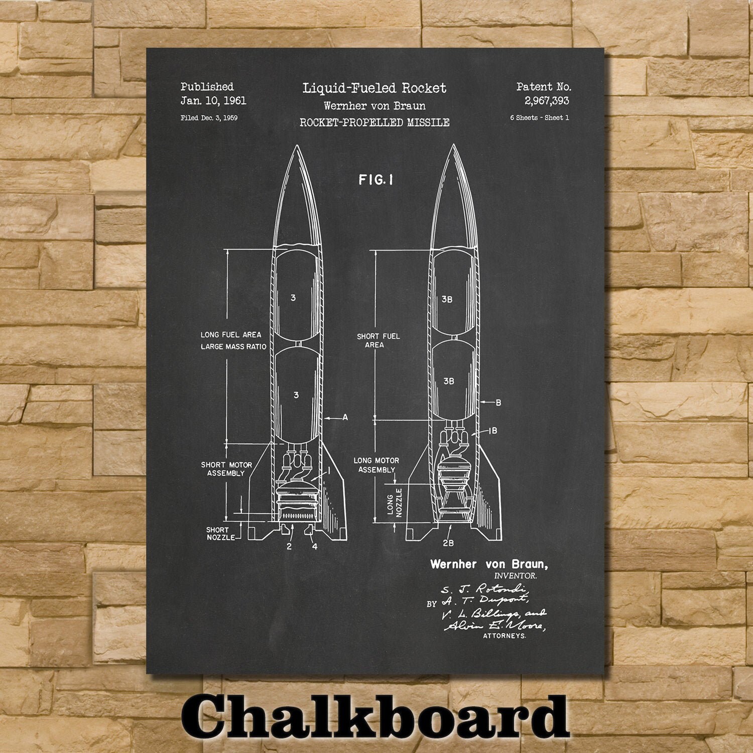 Werner Von Braun Rocket Patent Print Art 1961 - Etsy
