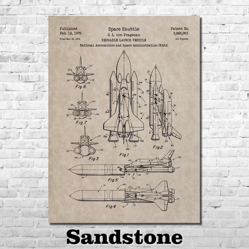 NASA Space Shuttle Patent Print Art 1975 image 9