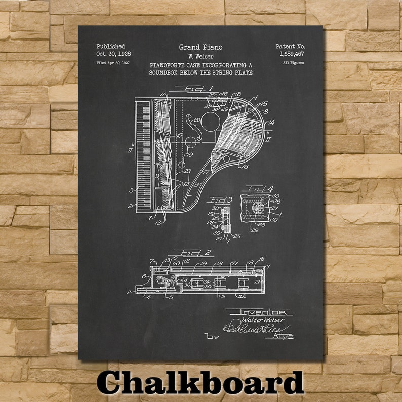 Grand Piano Patent Print Art 1928 Chalkboard