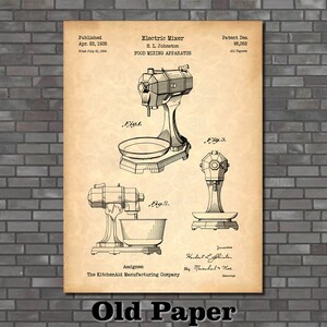 Art Print Depicting KitchenAid Mixer Patent 1935 Old Paper