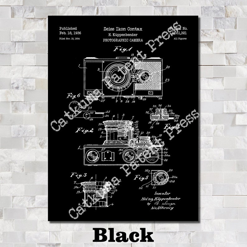 Camera Patent Print Art 1936 Black