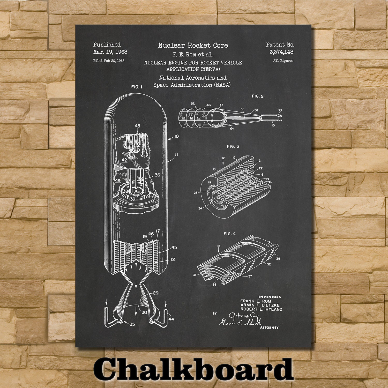Nuclear Rocket Patent Print Art 1968 - Etsy