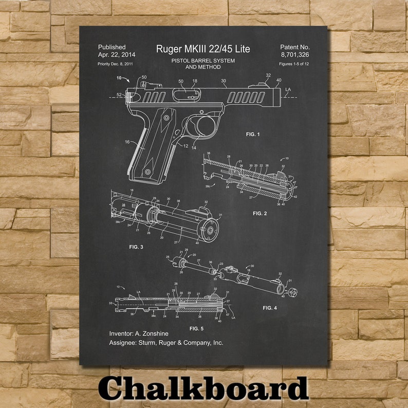 Arte de patente para Ruger MKIII 22/45 Lite Target Pistol 2014 Chalkboard