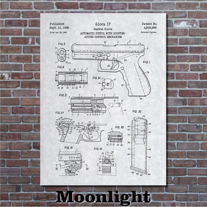 Patent for Glock 17/19 Art Print 1985 Moonlight