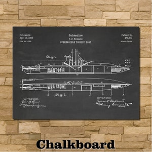 Submarine Patent Print Art 1892 - Etsy