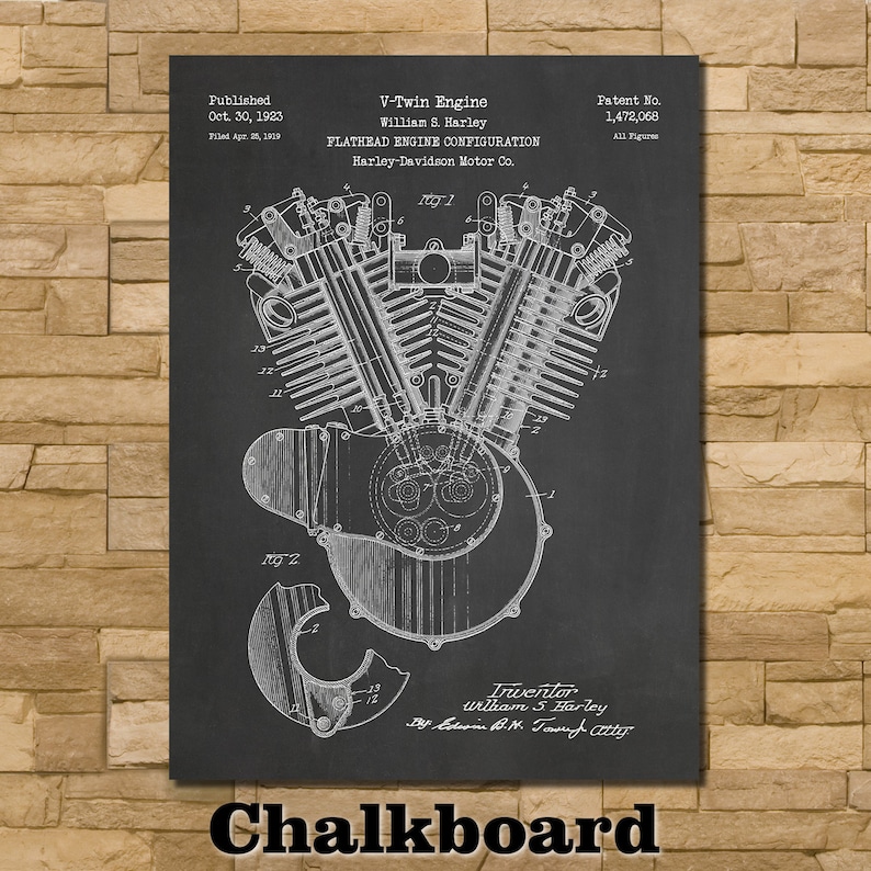 Motorcycle Engine Patent Print Art 1923 Chalkboard