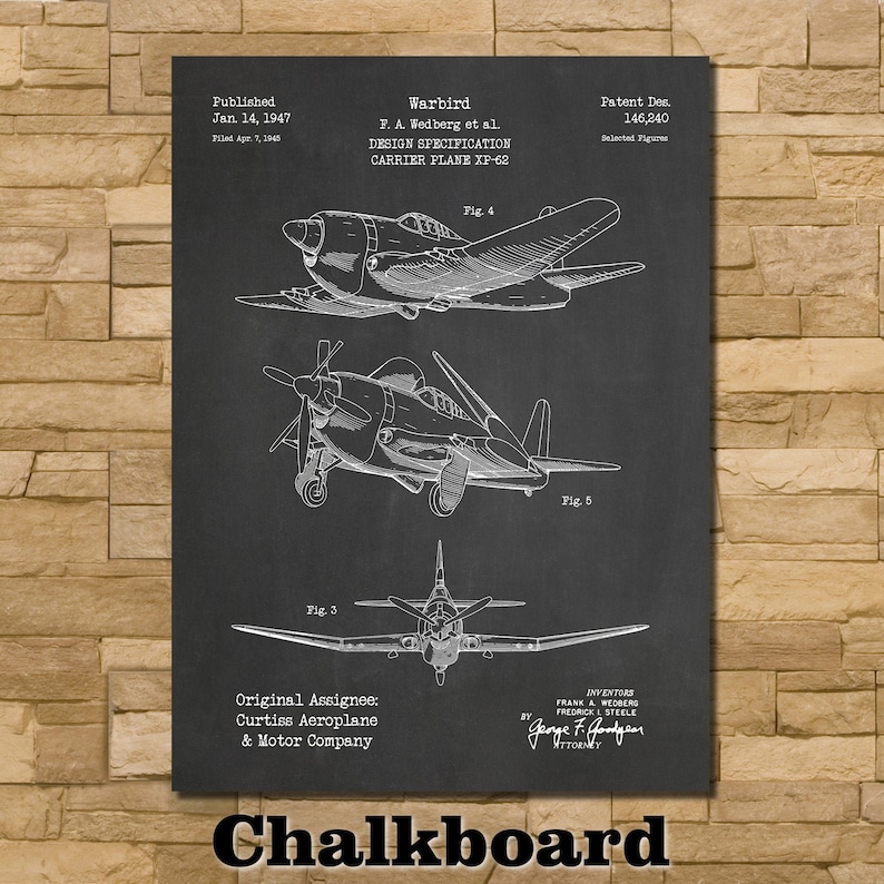 Warbird WWII Airplane Patent Print Art 1947 - Etsy