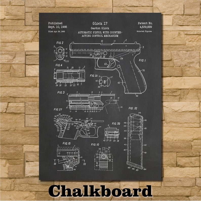 Patent for Glock 17/19 Art Print 1985 Chalkboard