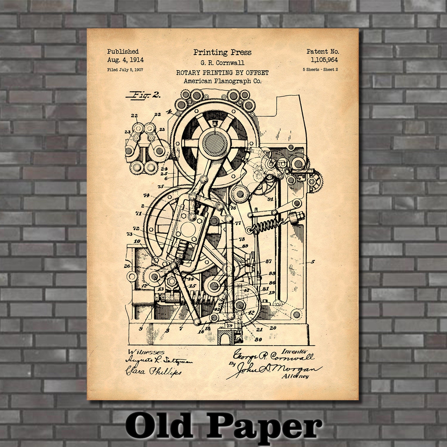 Printing Press Patent Print Art 1914 photo