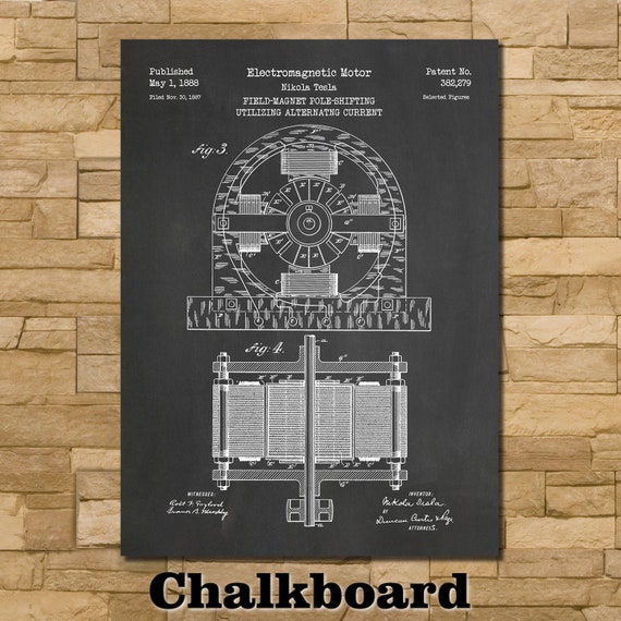 Art Print Depicting Nikola Tesla Electric Motor Patent 1888