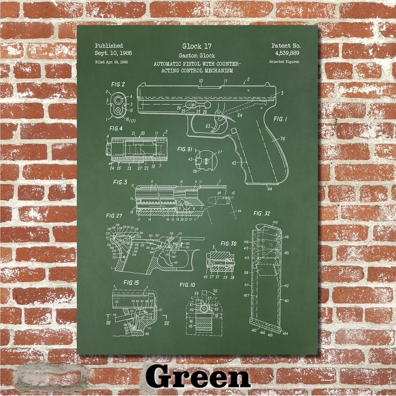 Patent for Glock 17/19 Art Print 1985 Green