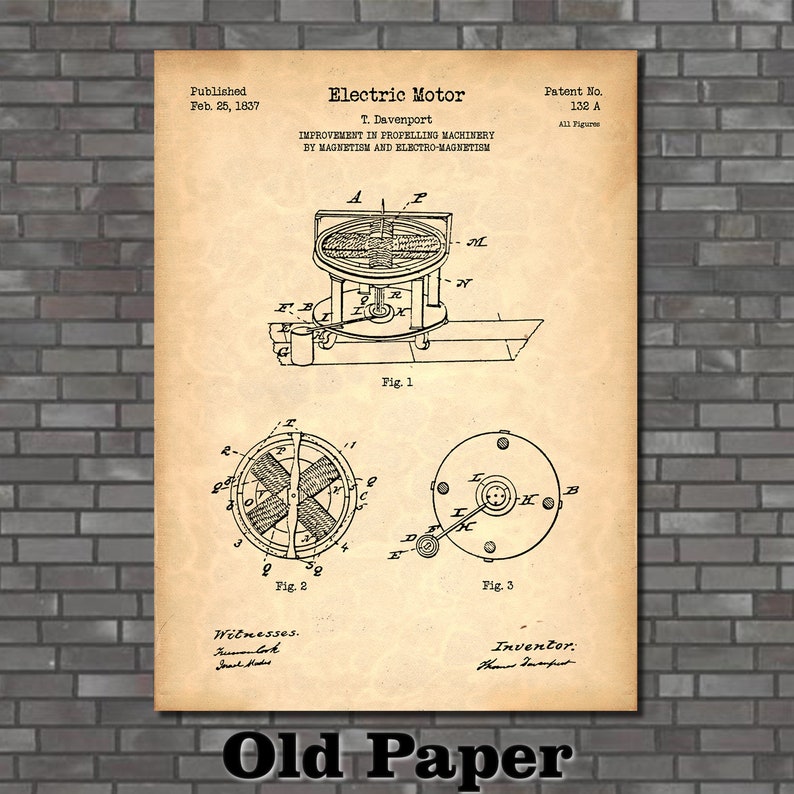 May include: A vintage patent drawing for an electric motor, dated February 25, 1837. The drawing shows a detailed illustration of the motor's design, including its components and workings. The patent number, 132 A, is printed in the top right corner.