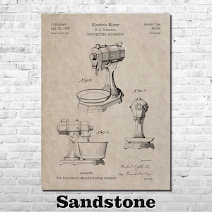 Art Print Depicting KitchenAid Mixer Patent 1935 Sandstone