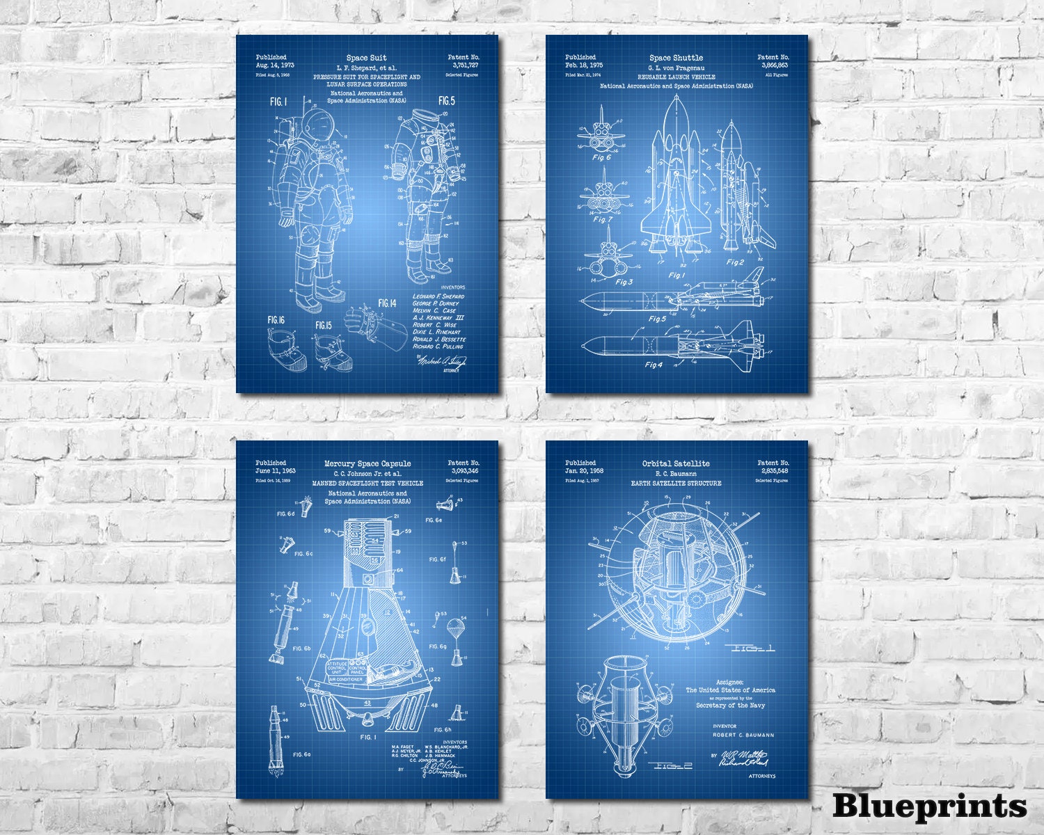Space Patent Print Art Set of 4 - Etsy