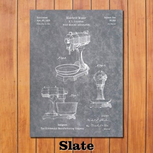 Art Print Depicting KitchenAid Mixer Patent 1935 Slate