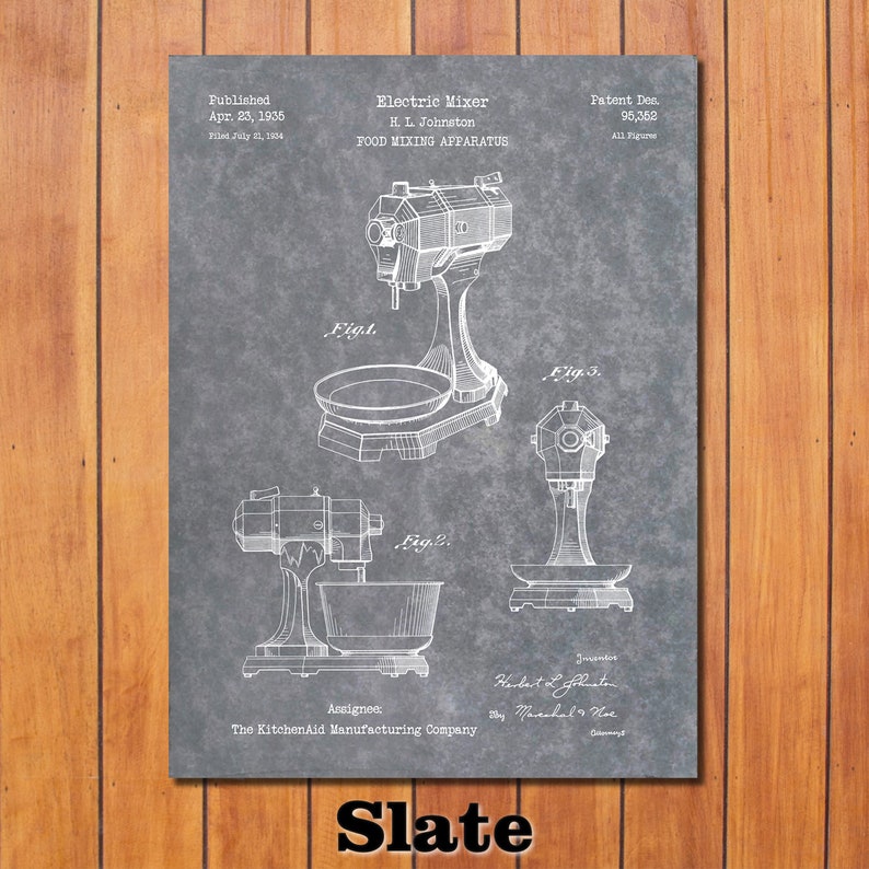 Art Print Depicting KitchenAid Mixer Patent 1935 Slate