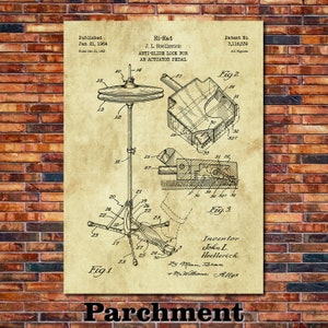 Hi-Hat Patent Print Art 1964 Parchment