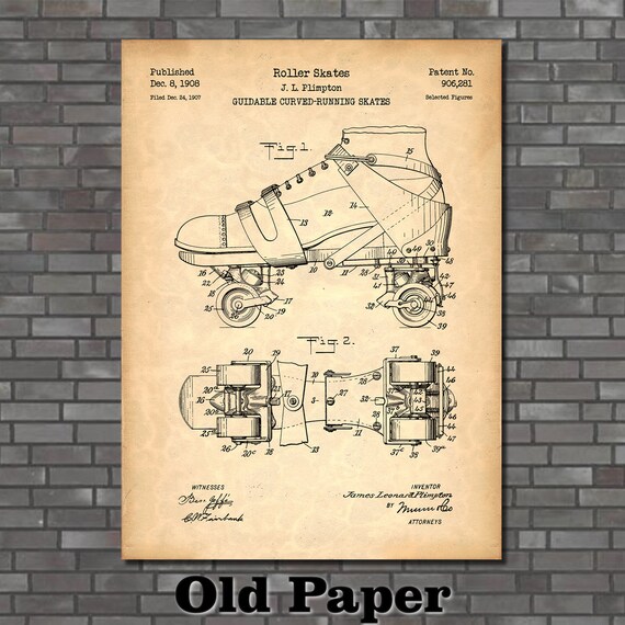 Roller Skate Patent Print Art 1908 - Etsy