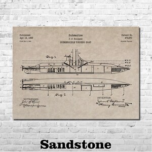 Submarine Patent Print Art 1892 - Etsy