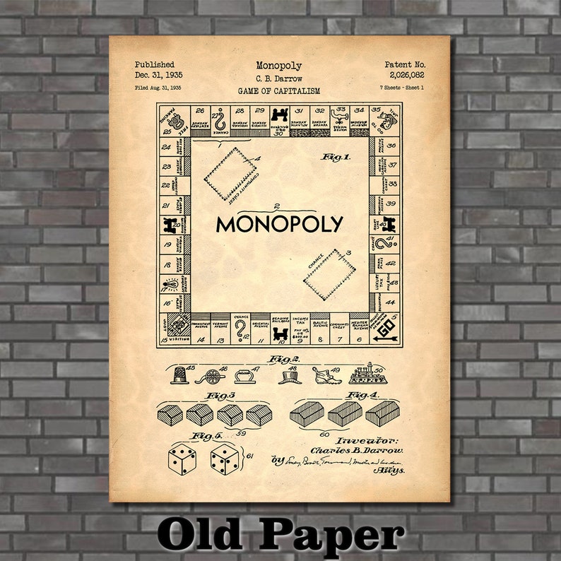 Monopoly Patent Print Art 1935 Etsy