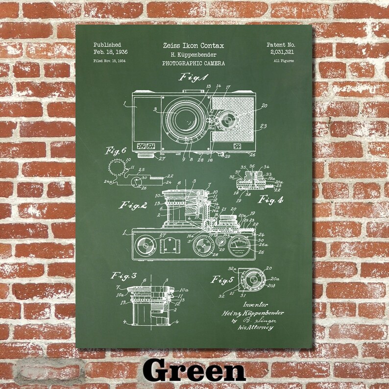 Camera Patent Print Art 1936 Green