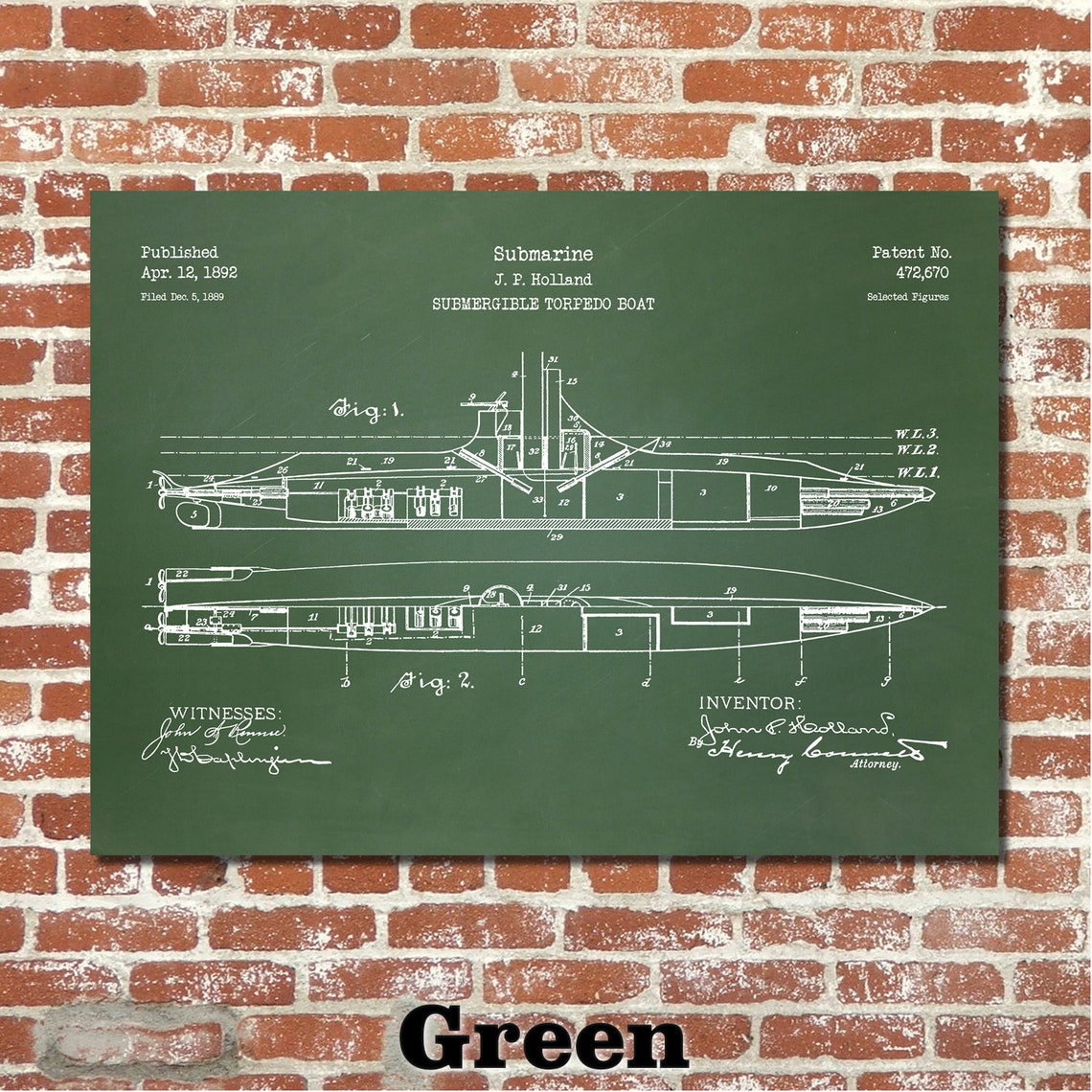 Submarine Patent Print Art 1892 - Etsy