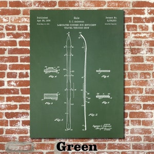 May include: A green patent drawing for a ski design. The drawing shows a side view of the ski with a laminated runner for efficient travel through snow. The patent number is 2,038,530. The patent was published on April 28, 1936, and filed on May 13, 1933. The inventor is R. C. Anderson.