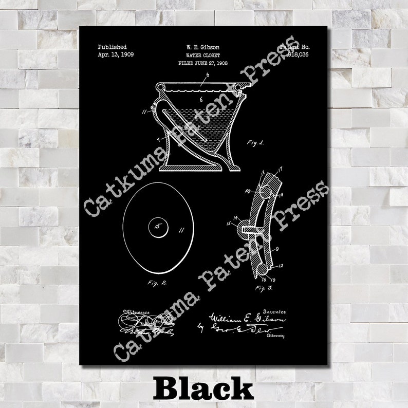 Toilet Patent Print Art 1909