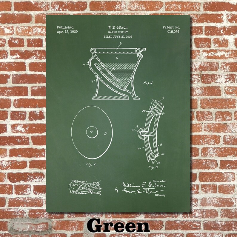 Toilet Patent Print Art 1909