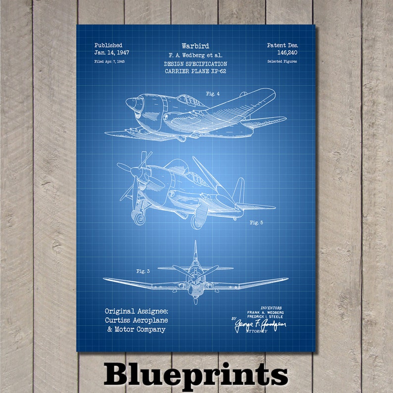 Warbird WWII Airplane Patent Print Art 1947 - Etsy