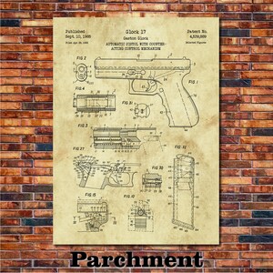 Patent for Glock 17/19 Art Print 1985 Parchment