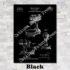 Art Print Depicting KitchenAid Mixer Patent 1935 Black