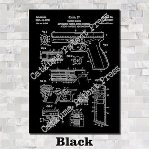 Patent for Glock 17/19 Art Print 1985 Black
