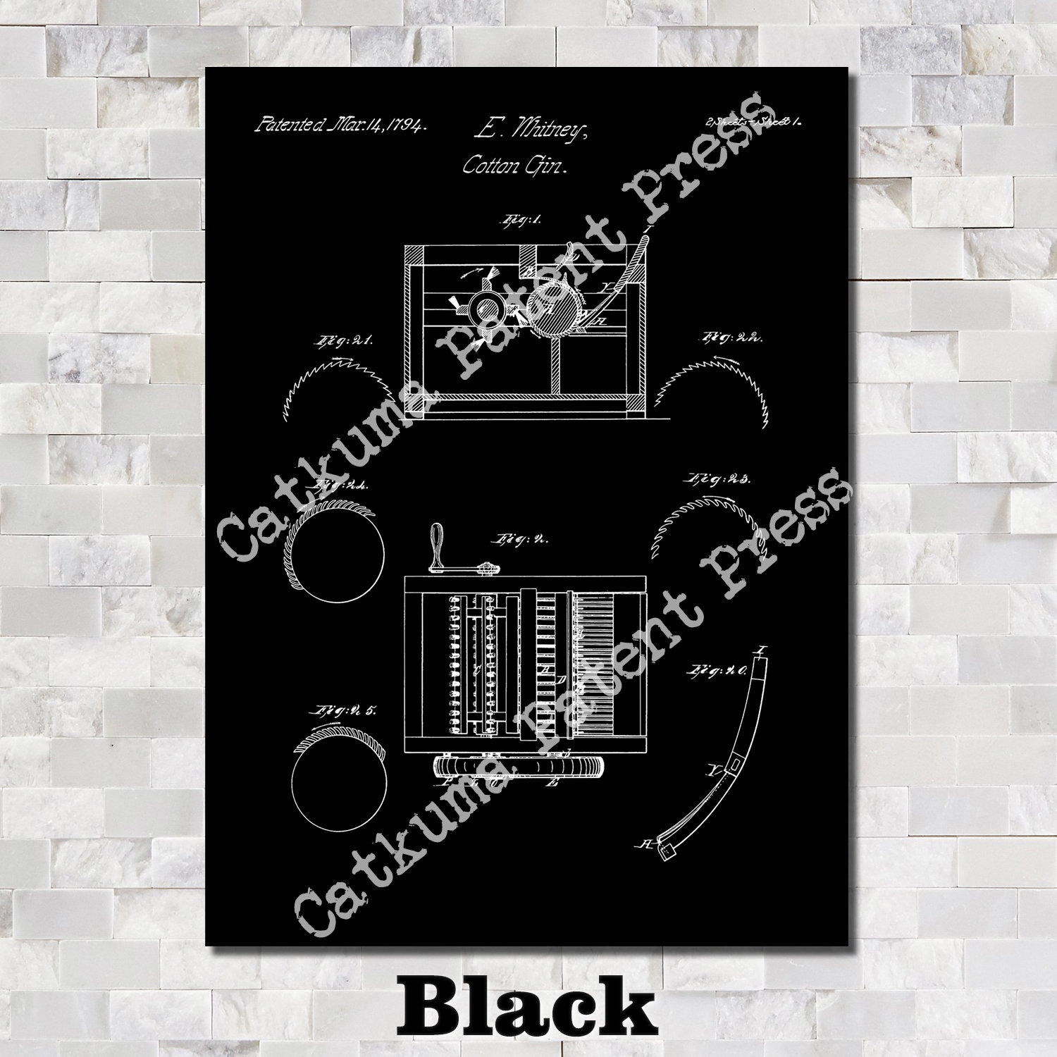Eli Whitney's Cotton Gin Patent Print Art 1794 - Etsy
