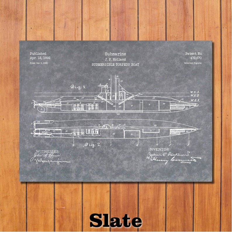 Submarine Patent Print Art 1892 - Etsy