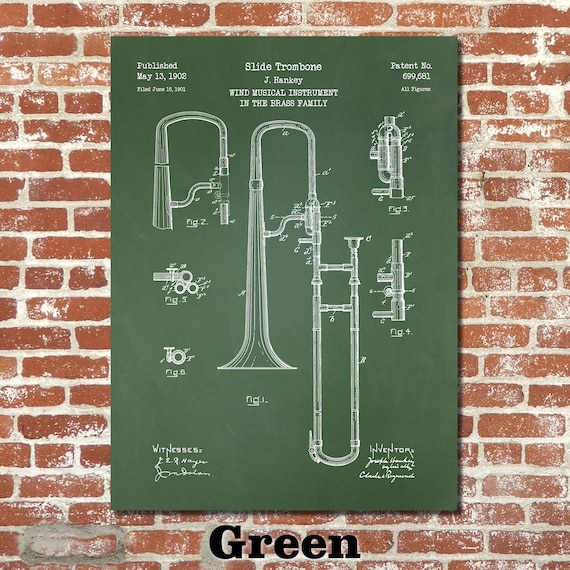 Slide Trombone Patent Print Old Look