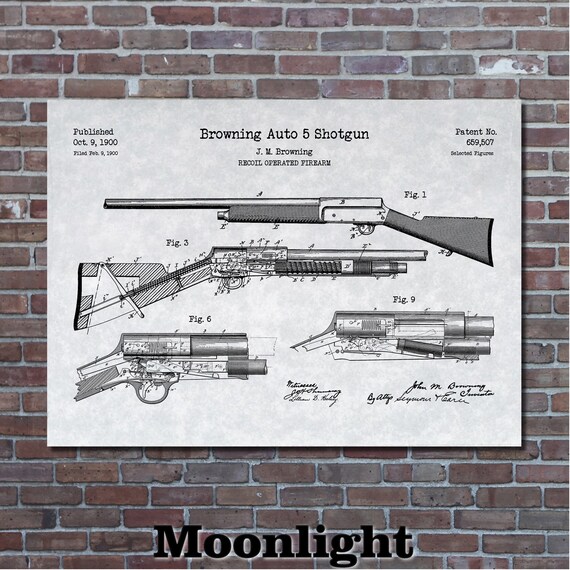 Browning Auto 5 Shotgun Patent Print Art 1900