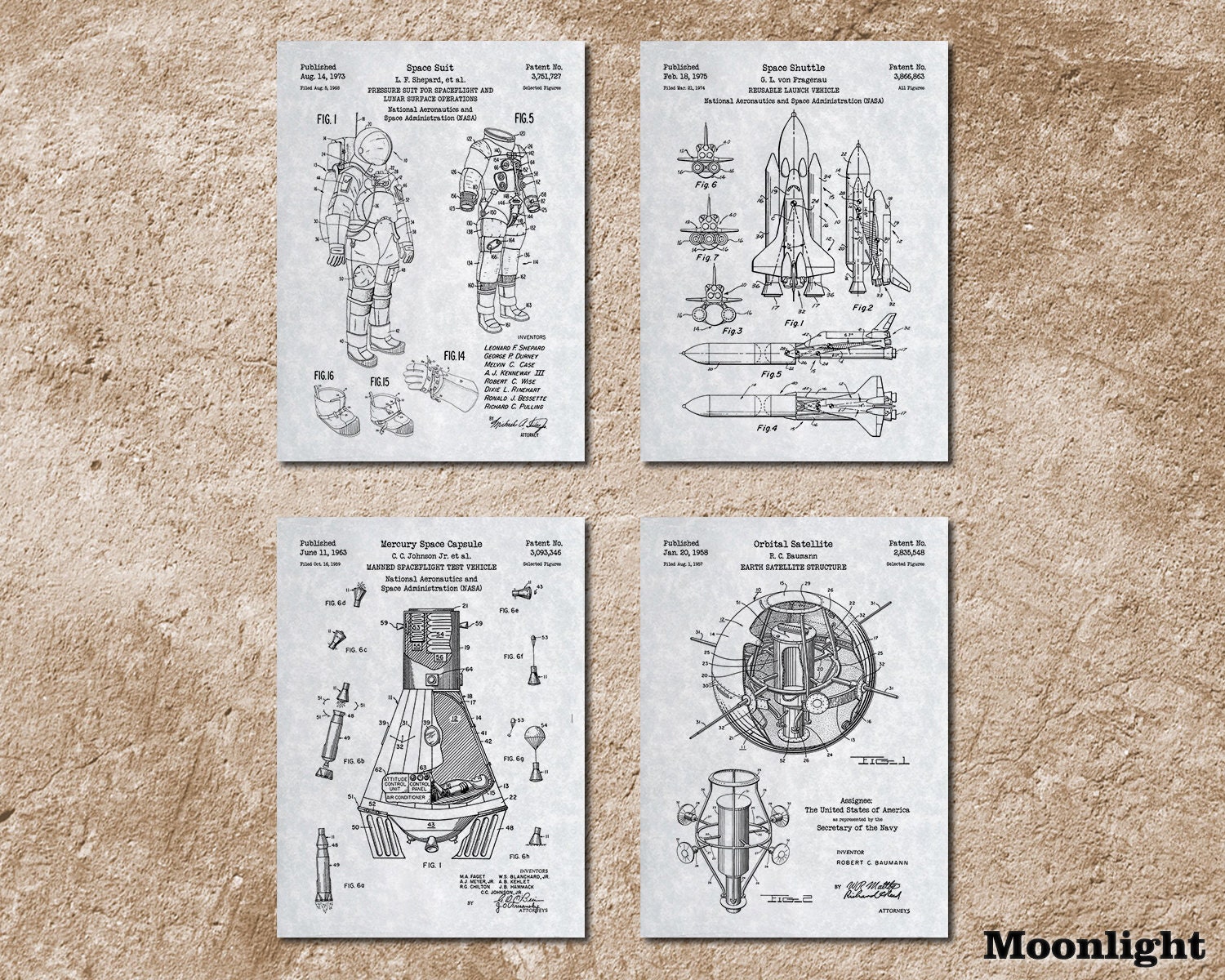 Space Patent Print Art Set of 4 - Etsy