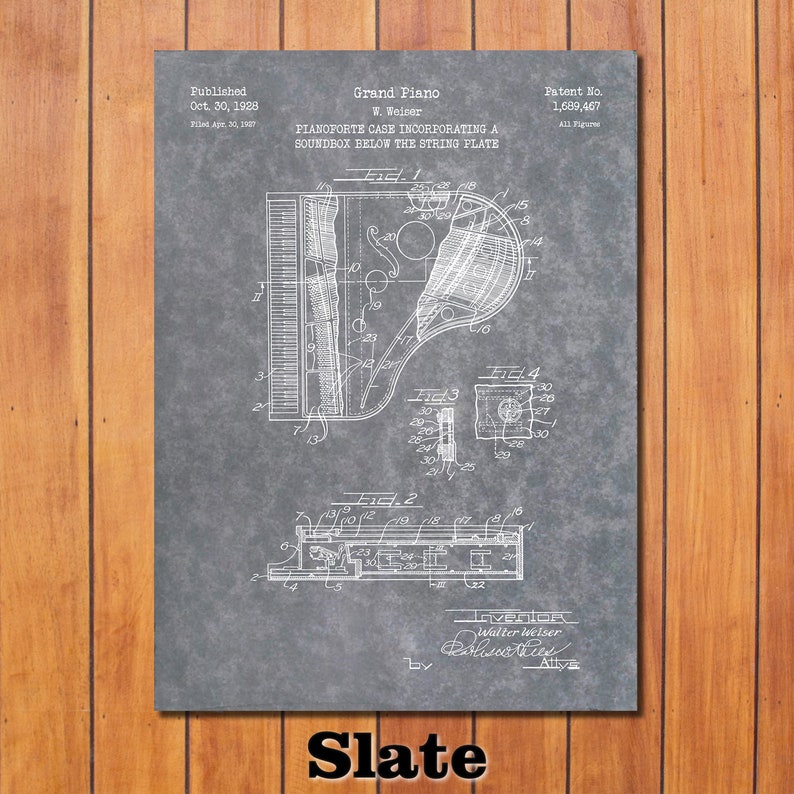 Grand Piano Patent Print Art 1928 Slate