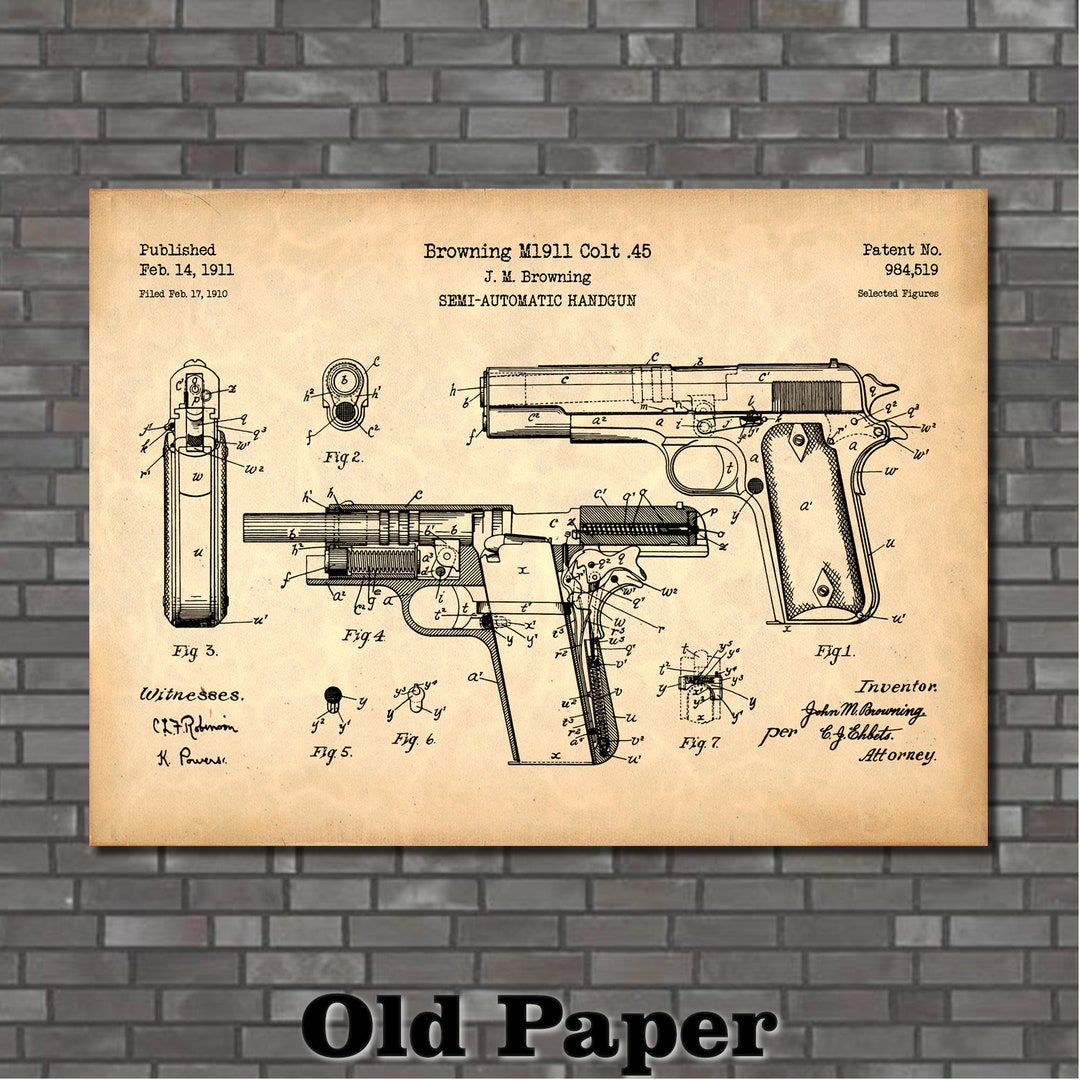Patent for M1911 45 Semi-automatic Handgun Art Print 1911 - Etsy